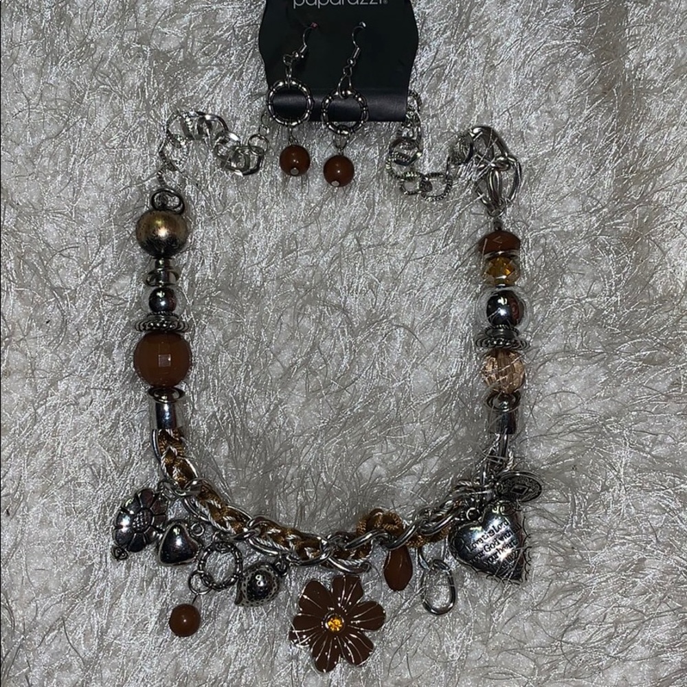 new brown charm necklace and earring set
